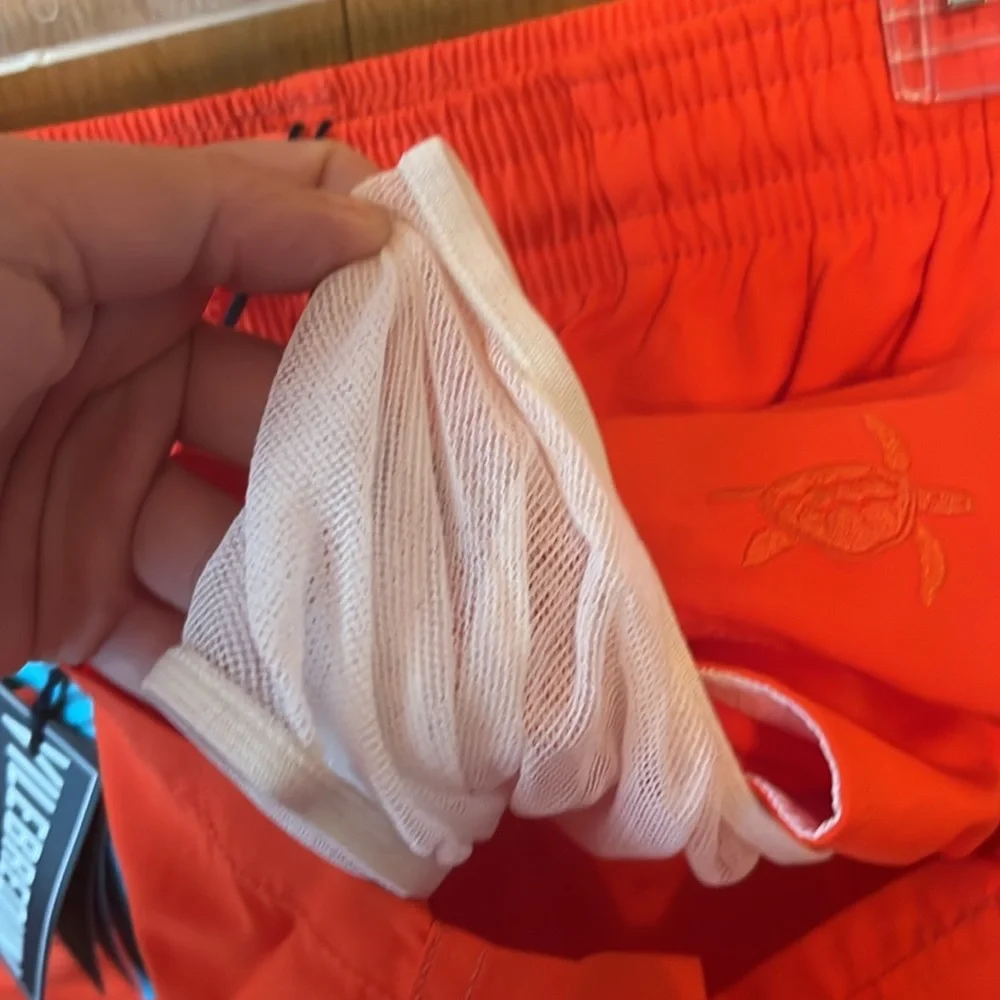 NEW Vilebrequin MOOREA Swim Trunks 🩳 Patterned when wet MEDLAR Orange MEDIUM